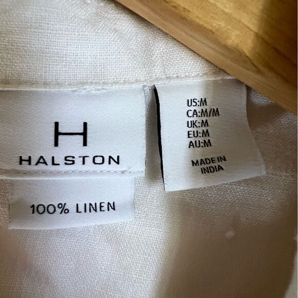 Halston 100% Linen Blazer Jacket White Roll Tab Size Medium Coastal Minimalist - Picture 5 of 8